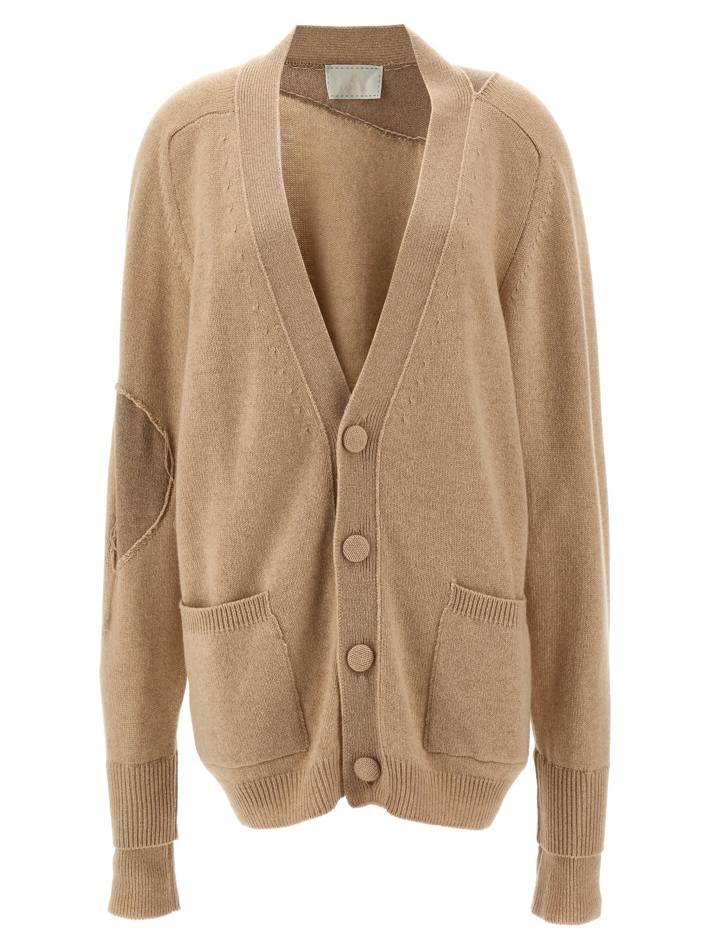 Cardigan by RAMAEL for women in cashmere beige features a nuanced silhouette with a refined and nuanced long-sleeve detailing for a sophisticated look.