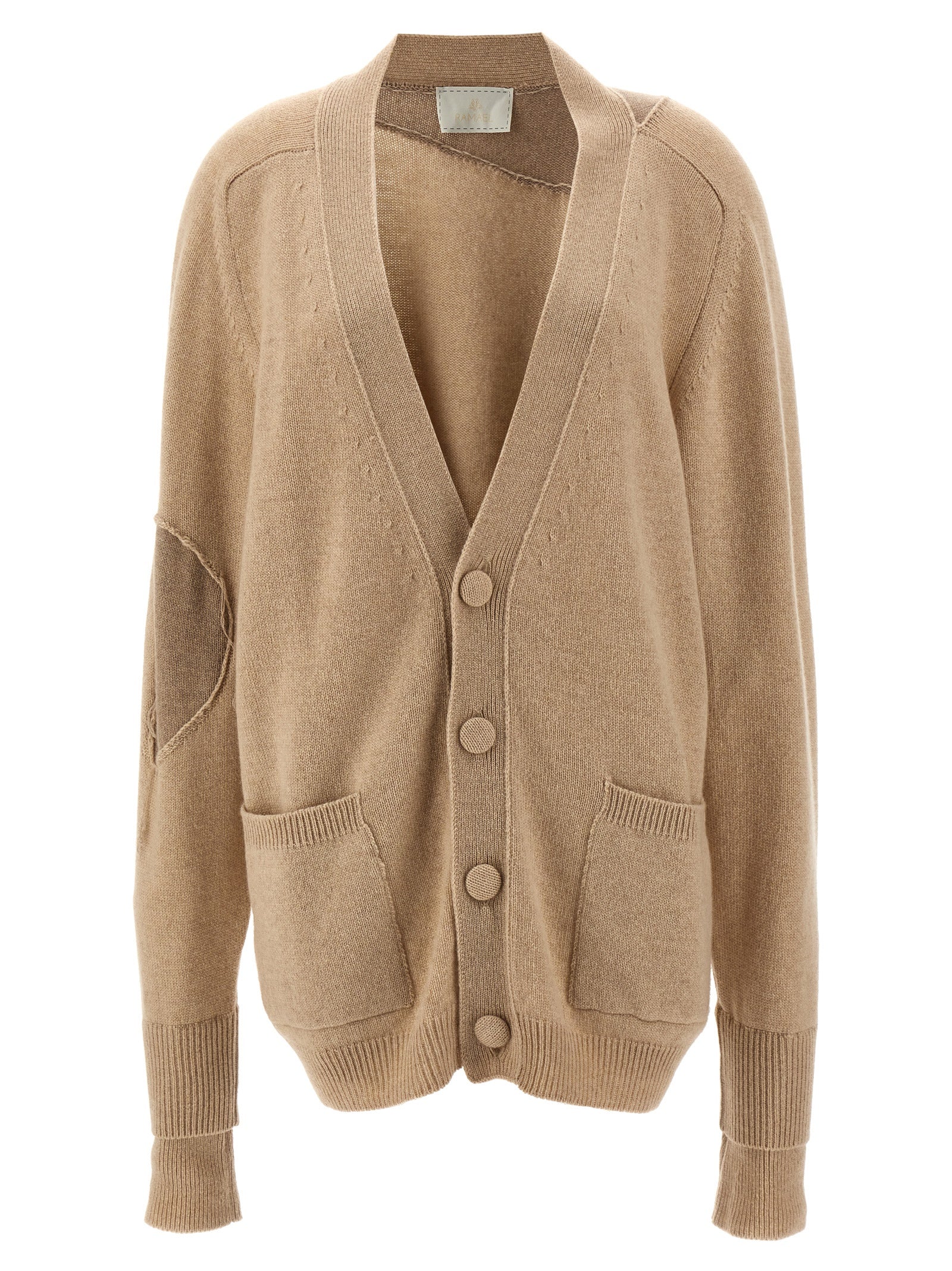 Cardigan by RAMAEL for women in cashmere beige features a nuanced silhouette with a refined and nuanced long-sleeve detailing for a sophisticated look.