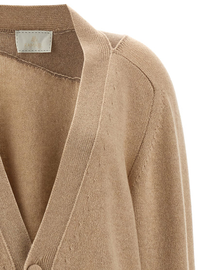 Cardigan by RAMAEL for women in cashmere beige features a dramatic silhouette, showcasing a sophisticated and dramatic detail for a timeless, premium look.