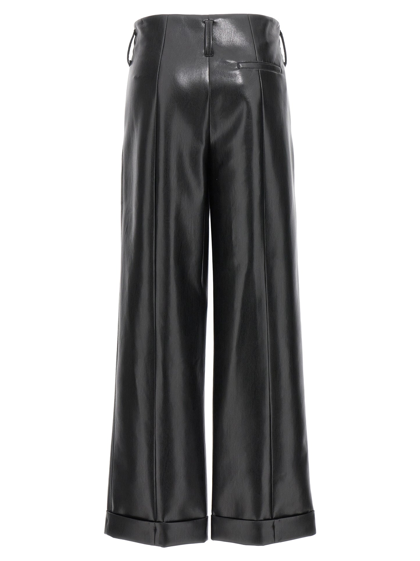 Trousers by Philosophy for women in polyester faux leather black presents a smart silhouette, meticulously detailed with a smart straight-leg, a smart long, and a smart high rise.