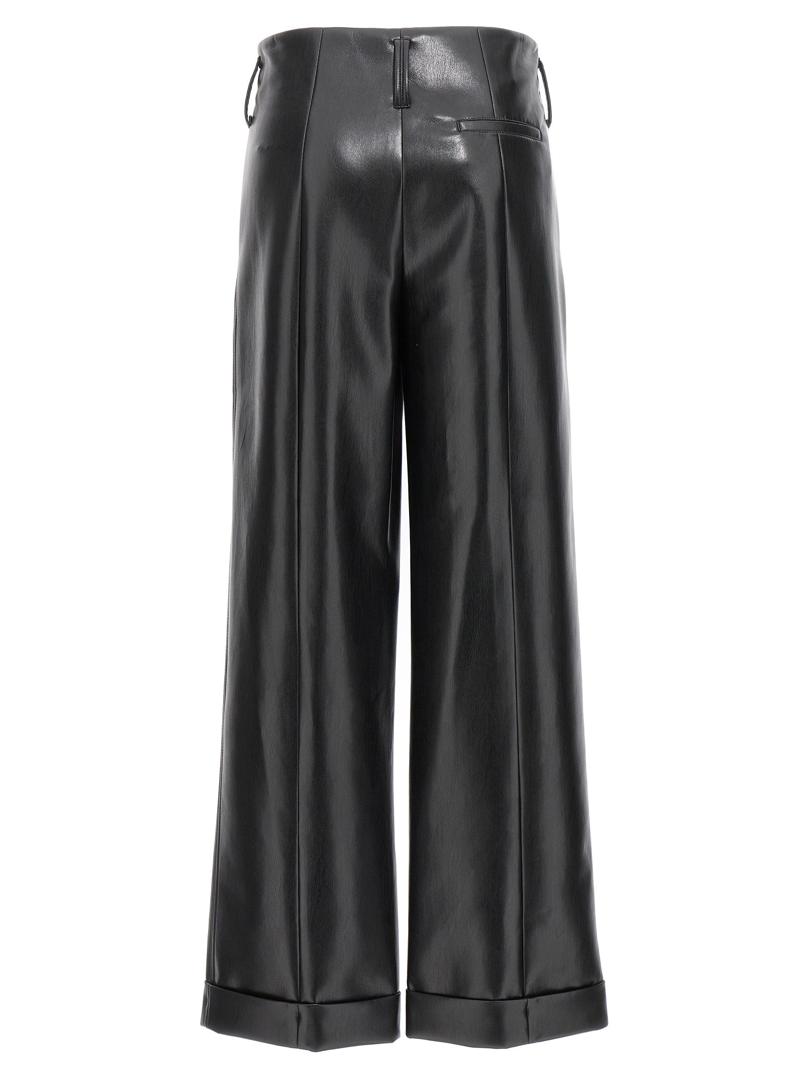 Trousers by Philosophy for women in polyester faux leather black presents a smart silhouette, meticulously detailed with a smart straight-leg, a smart long, and a smart high rise.