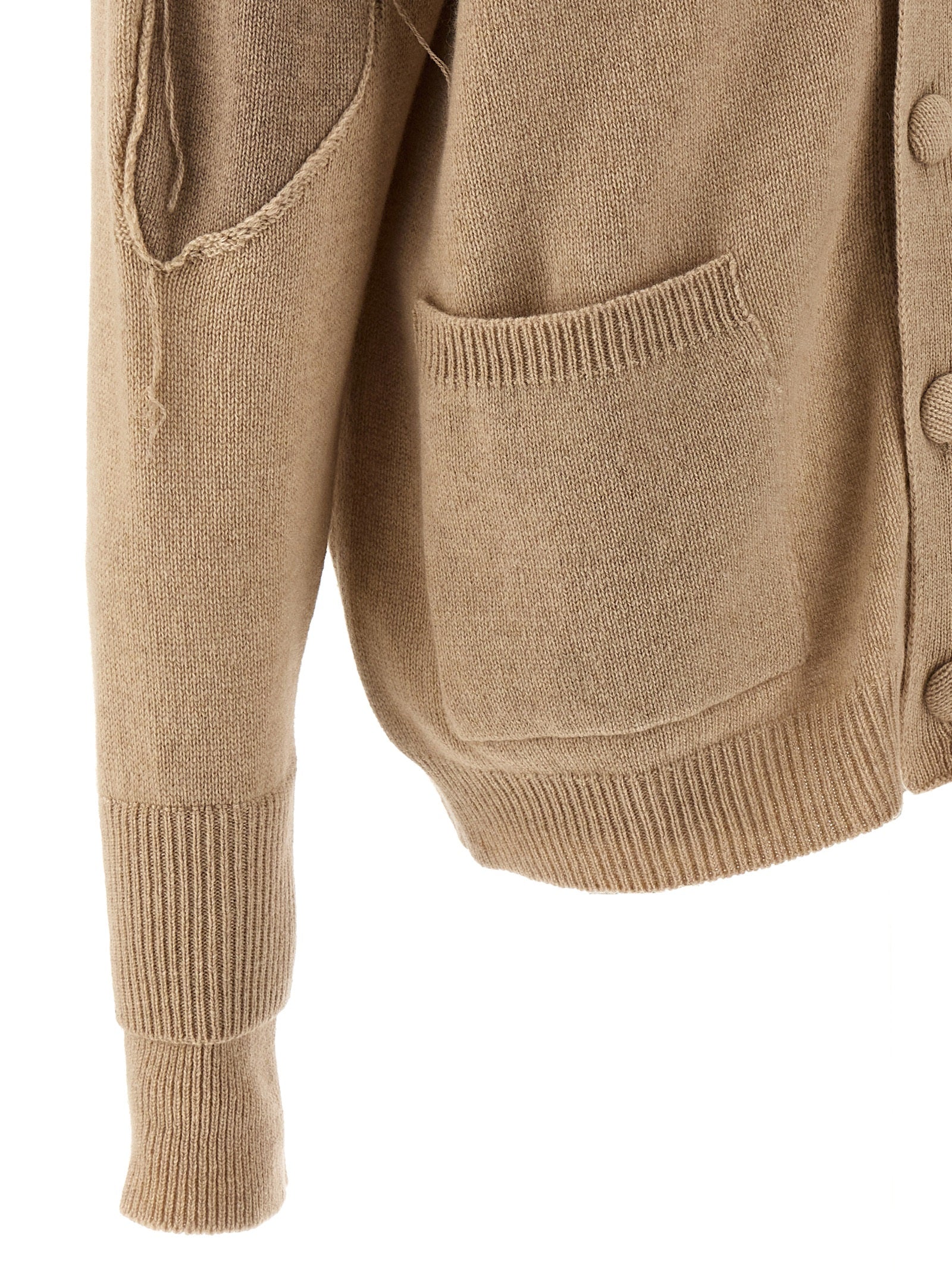 Cardigan by RAMAEL for women in cashmere beige presents a textural silhouette, artfully finished with a textural and for a sophisticated, textural look.