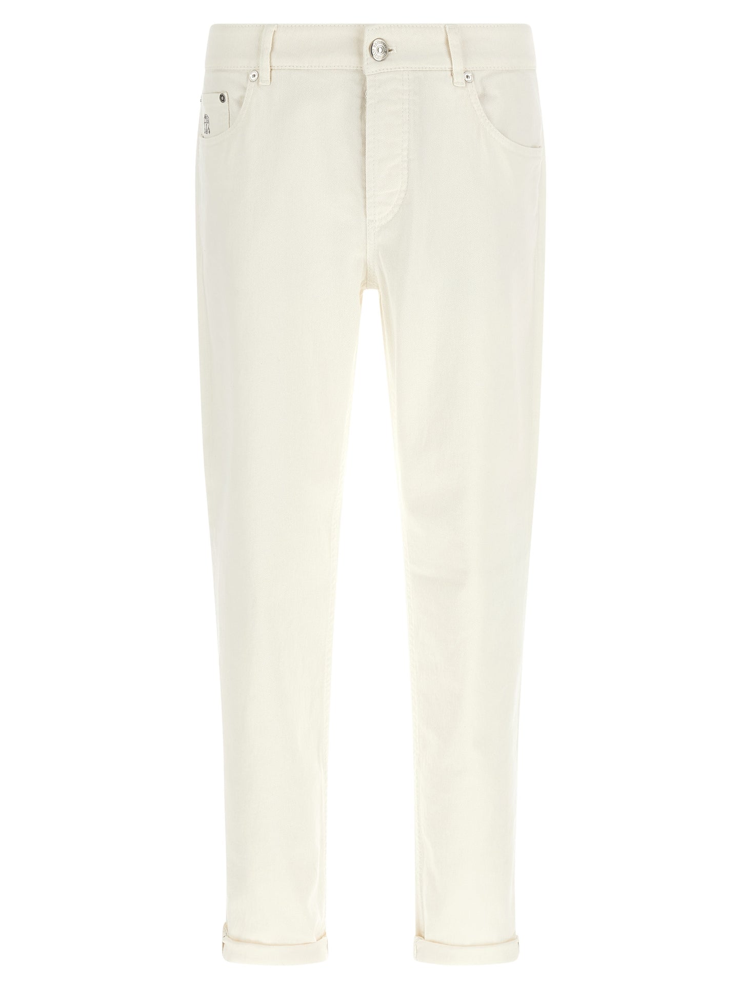 Jeans by Brunello Cucinelli for men in stretch denim cotton white presents a refined pantology silhouette, artfully defined by a refined pantology , long, and a sophisticated .
