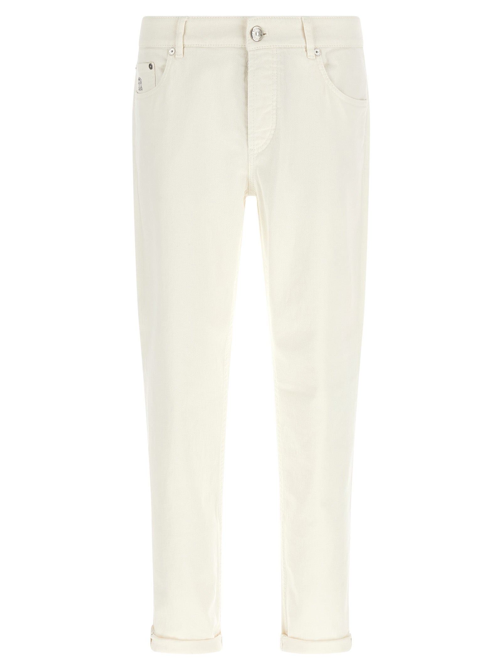 Jeans by Brunello Cucinelli for men in stretch denim cotton white presents a refined pantology silhouette, artfully defined by a refined pantology , long, and a sophisticated .