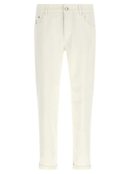 Jeans by Brunello Cucinelli for men in stretch denim cotton white presents a refined pantology silhouette, artfully defined by a refined pantology , long, and a sophisticated .