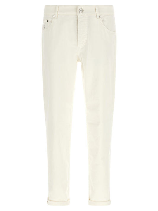 Jeans by Brunello Cucinelli for men in stretch denim cotton white presents a refined pantology silhouette, artfully defined by a refined pantology , long, and a sophisticated .