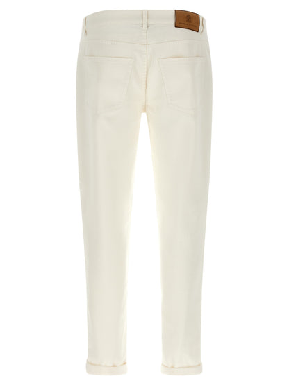 Jeans by Brunello Cucinelli for men in stretch denim cotton white features an sartorial and long with a cut for a sartorial finish.