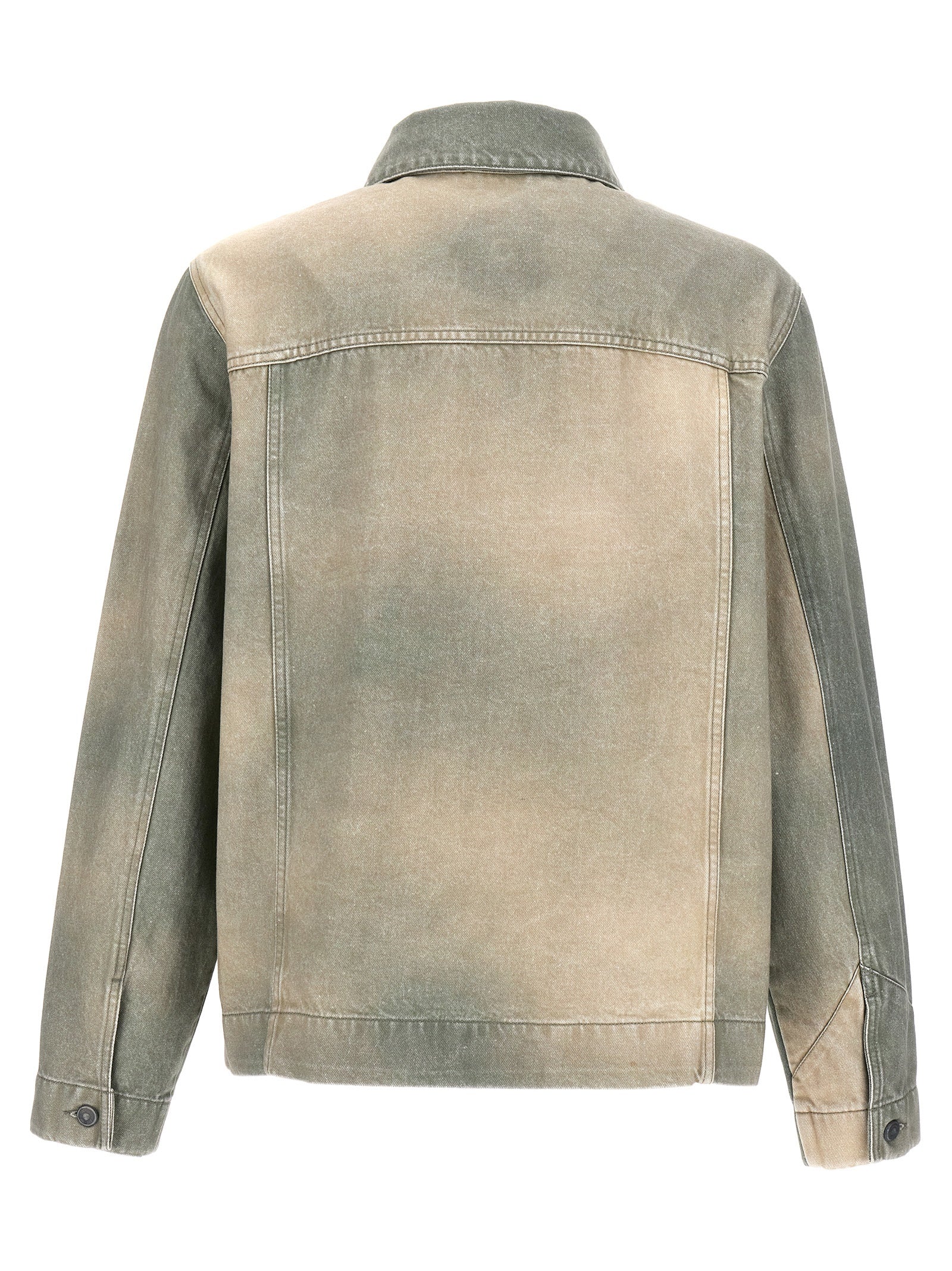 Trucker Jacket by Objects IV Life for men in denim cotton bicolour & green features an contemporary silhouette, showcasing a sophisticated and contemporary pockets for a truly refined look.