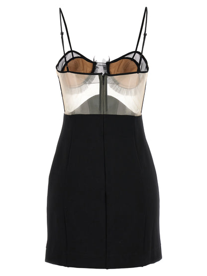 Dress by Nensi Dojaka for women in stretch polyester & viscose black showcases a striking silhouette, elegantly detailed with a , refined , and a striking short for a striking finish.