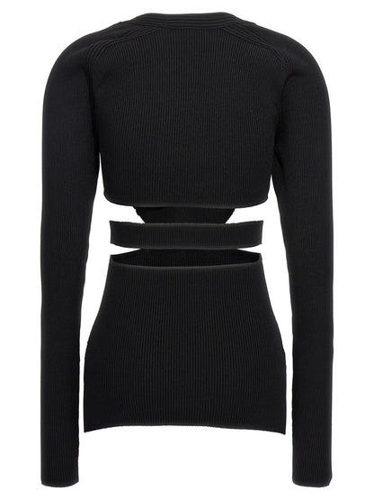 Cardigan by Nensi Dojaka for women in polyester & viscose black features a nuanced silhouette with a refined sweetheart neckline and nuanced detailing for a sophisticated look.