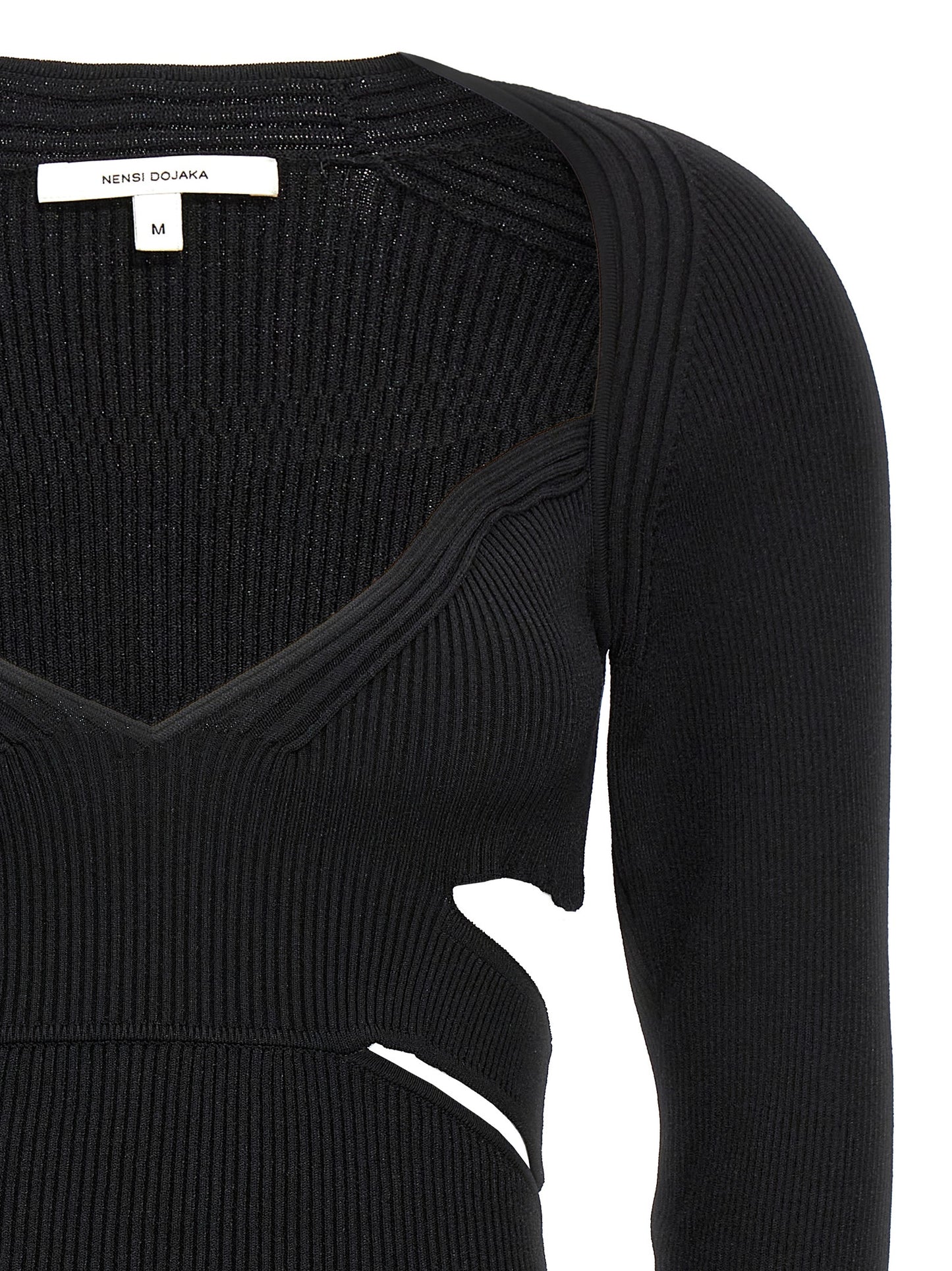 Cardigan by Nensi Dojaka for women in polyester & viscose black features an impeccable silhouette, showcasing a sophisticated sweetheart neckline and detail for a truly impeccable finish.