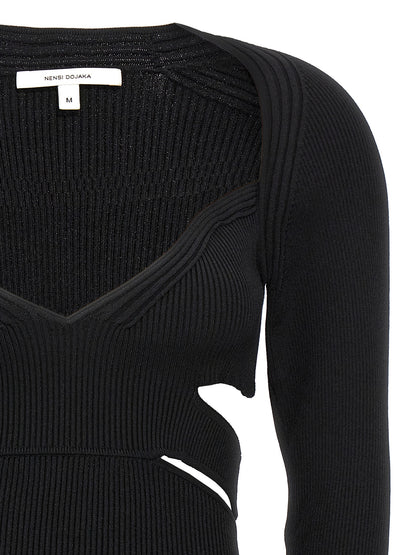 Cardigan by Nensi Dojaka for women in polyester & viscose black features an impeccable silhouette, showcasing a sophisticated sweetheart neckline and detail for a truly impeccable finish.