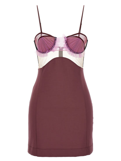 Dress by Nensi Dojaka for women in stretch polyester & viscose purple features an sultry silhouette defined by a and , falling to an sultry short mini for a sultry look.