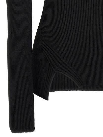 Cardigan by Nensi Dojaka for women in polyester & viscose black features a dramatic silhouette, showcasing a sophisticated and dramatic detail for a timeless, premium look.
