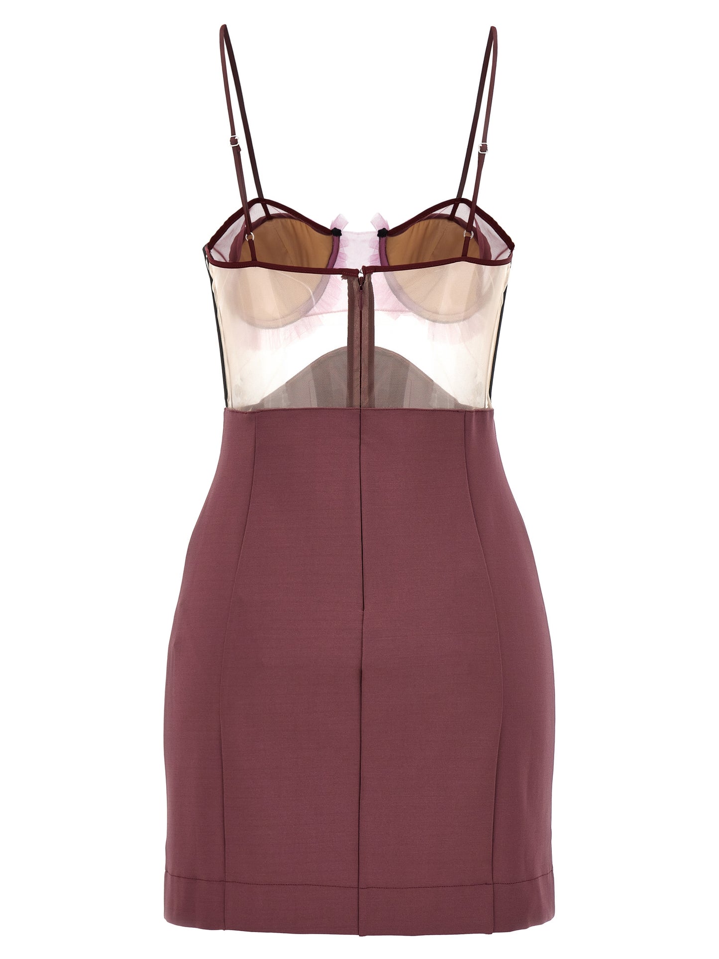 Dress by Nensi Dojaka for women in stretch polyester & viscose purple presents a sinuous silhouette, showcasing a sophisticated and detailed with a sinuous short mini for a refined finish.