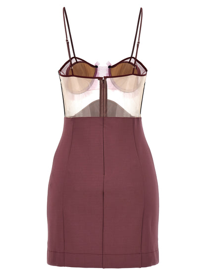 Dress by Nensi Dojaka for women in stretch polyester & viscose purple presents a sinuous silhouette, showcasing a sophisticated and detailed with a sinuous short mini for a refined finish.