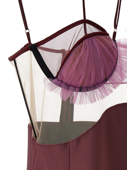 Dress by Nensi Dojaka for women in stretch polyester & viscose purple features an eye catching silhouette with a sophisticated , elegant , and a refined short mini for a eye catching aesthetic.
