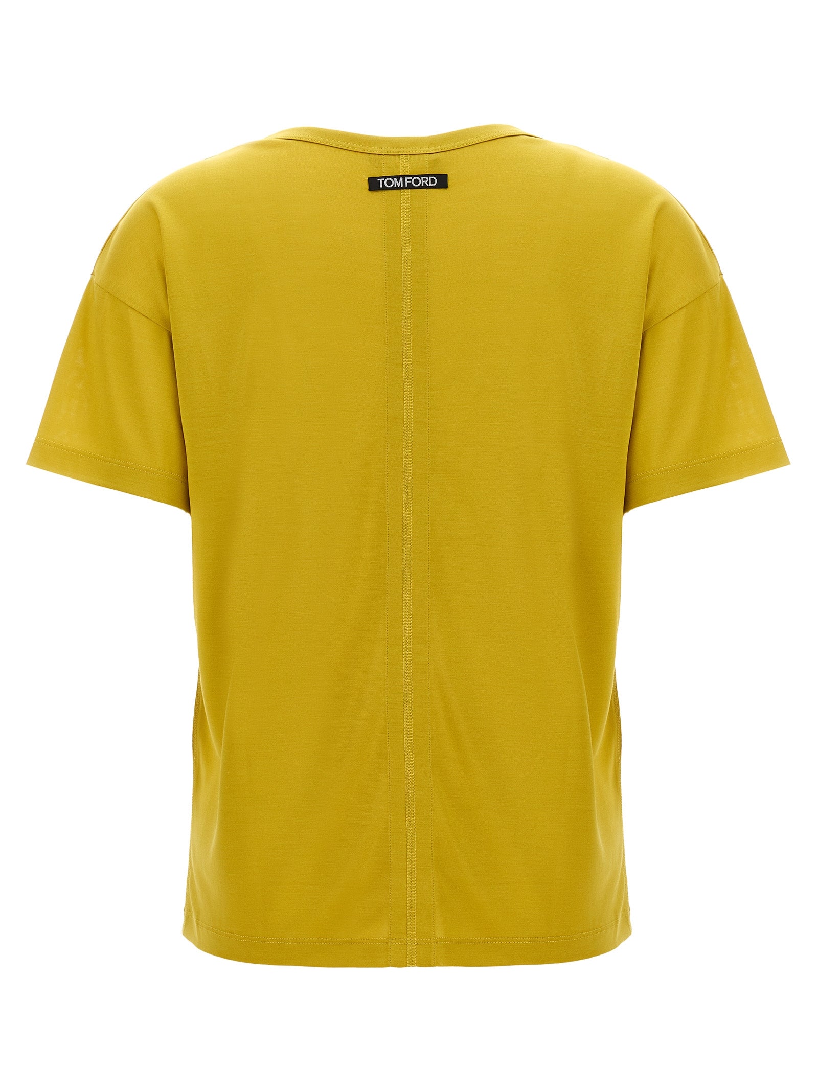 T-Shirt by Tom Ford for women in silk bicolour & yellow showcases a fashionable silhouette, elegantly detailed with a fashionable and crew neckline for a sophisticated, high-fashion look.