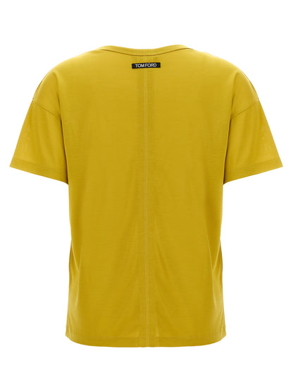 T-Shirt by Tom Ford for women in silk bicolour & yellow showcases a fashionable silhouette, elegantly detailed with a fashionable and crew neckline for a sophisticated, high-fashion look.