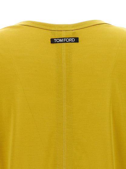 T-Shirt by Tom Ford for women in silk bicolour & yellow features an edgy silhouette, meticulously detailed with a sophisticated and for a truly edgy finish.