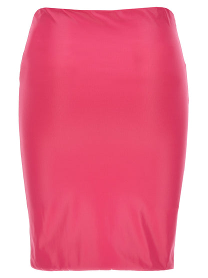 Skirt by The Attico for women in stretch polyamide fuchsia features a sublime silhouette, showcasing the sublime design of the Women's Stretch Polyamide Mini Long Skirt in a sophisticated mini long.