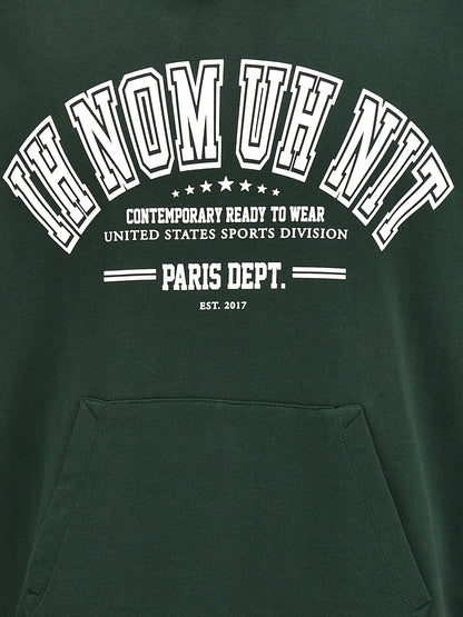 Sweatshirt Hoodie by IH NOM UH NIT for men in cotton & rubber bicolour, green & print showcases a city-ready silhouette, artfully detailed with a signature and for a city-ready finish.