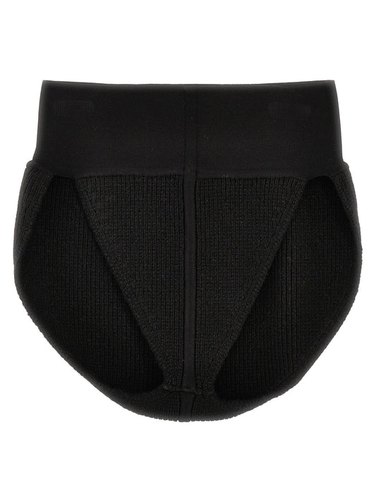 Underpants Briefs by Rick Owens for women in cashmere wool black features an sultry silhouette, showcasing a sultry fit from the Women's High Rise Cashmere Wool Underpants Briefs collection.