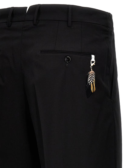 Trousers by PT Torino for men in virgin wool & polyamide black features an sartorial silhouette, showcasing a precise and long with a sartorial for a refined look.
