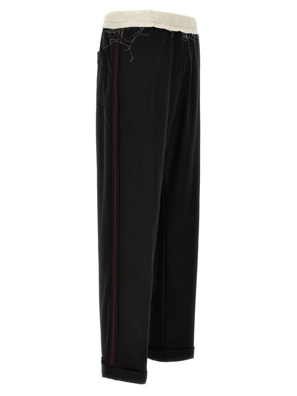 Casual Pants by WALES BONNER for men in wool bicolour, black & white features an refined tailoring silhouette, showcasing a premium with a and long cut for a refined tailoring look.