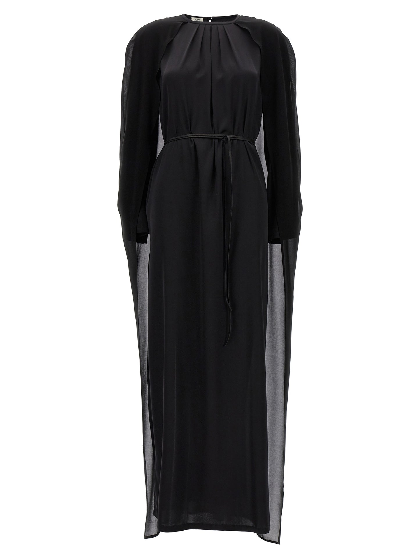 Dress by DI.LA3 PARI' for women in leather black features an magnificent silhouette, artfully detailed with a magnificent crew neckline and long-sleeve that flows into an magnificent long.