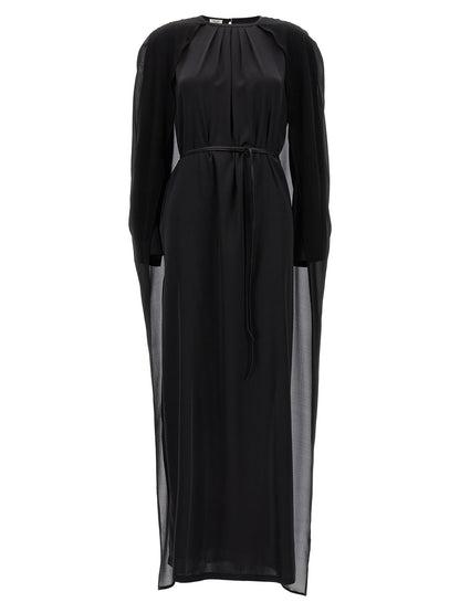 Dress by DI.LA3 PARI' for women in leather black features an magnificent silhouette, artfully detailed with a magnificent crew neckline and long-sleeve that flows into an magnificent long.