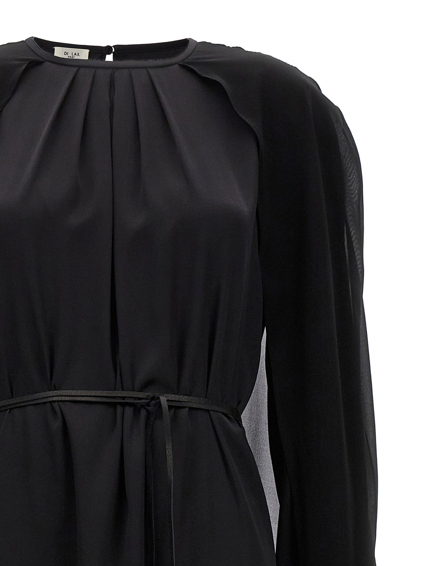 Dress by DI.LA3 PARI' for women in leather black features an eye catching silhouette with a sophisticated crew neckline, elegant , and a refined long for a eye catching aesthetic.