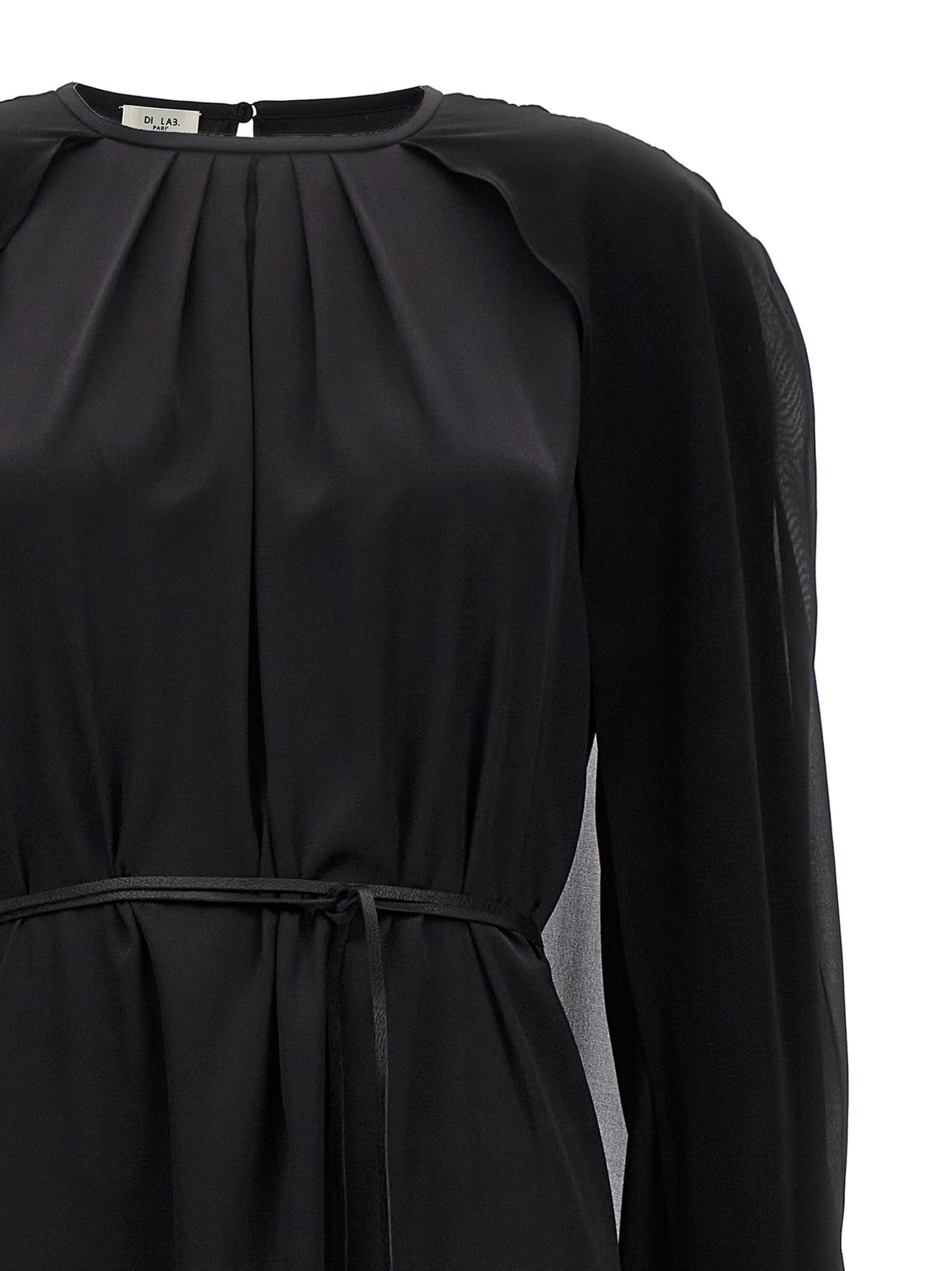 Dress by DI.LA3 PARI' for women in leather black features an eye catching silhouette with a sophisticated crew neckline, elegant , and a refined long for a eye catching aesthetic.