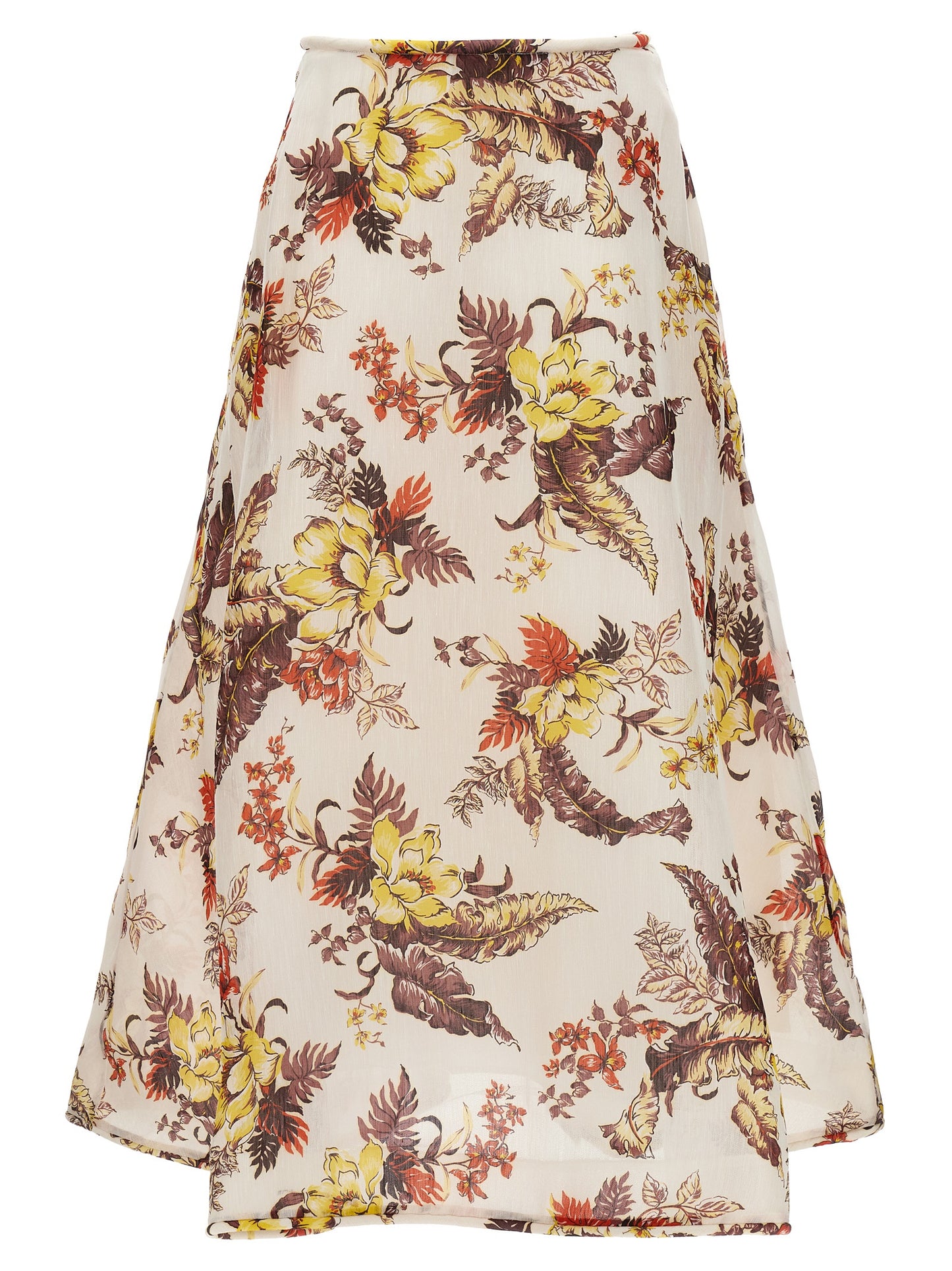 Skirt by Zimmermann for women in linen & silk multicolor, floral & print features an relaxed-yet-refined silhouette that elegantly showcases the Women's Linen & Silk Midi Skirt design and sophisticated midi.