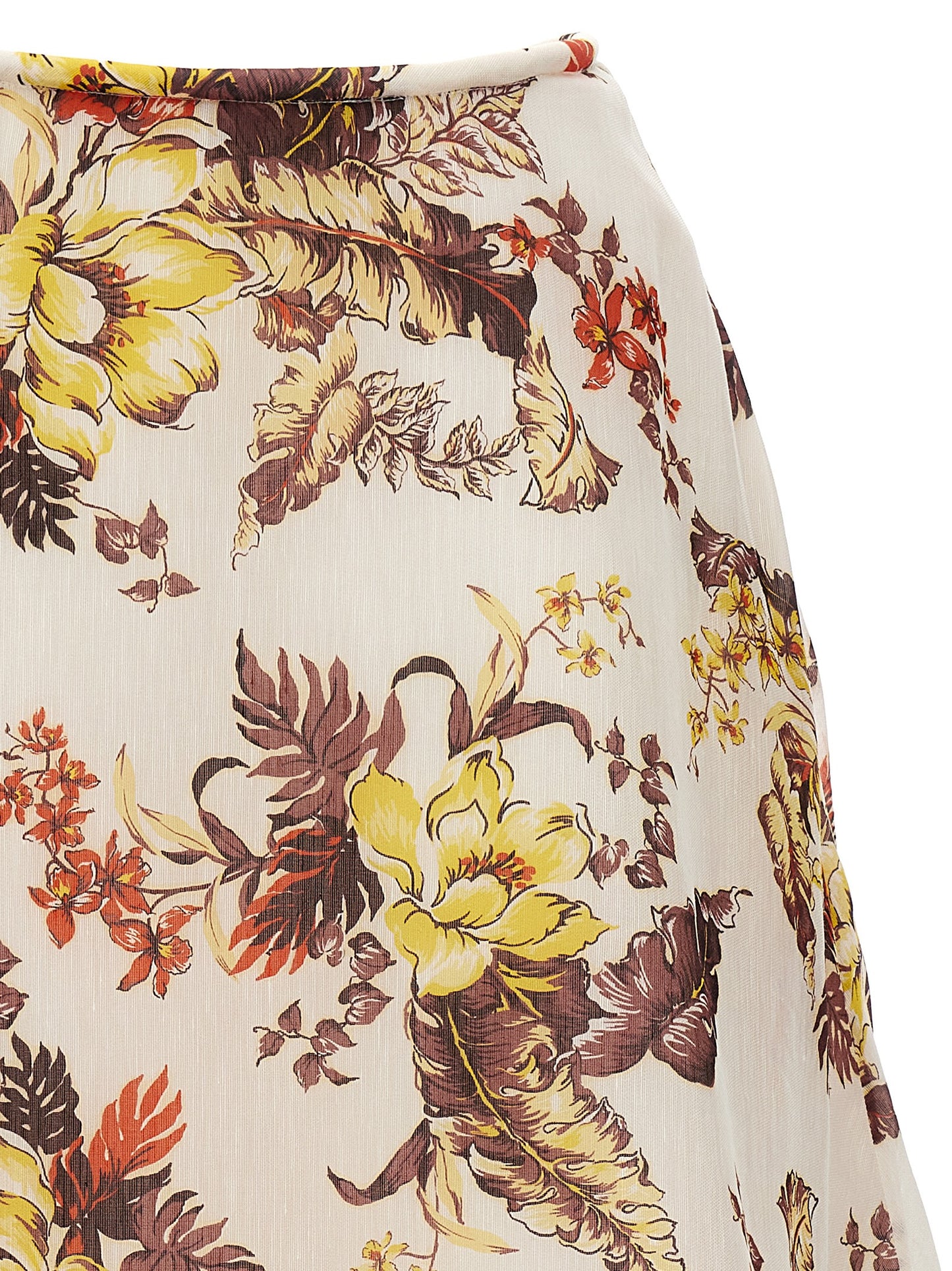 Skirt by Zimmermann for women in linen & silk multicolor, floral & print features a sublime silhouette, showcasing the sublime design of the Women's Linen & Silk Midi Skirt in a sophisticated midi.