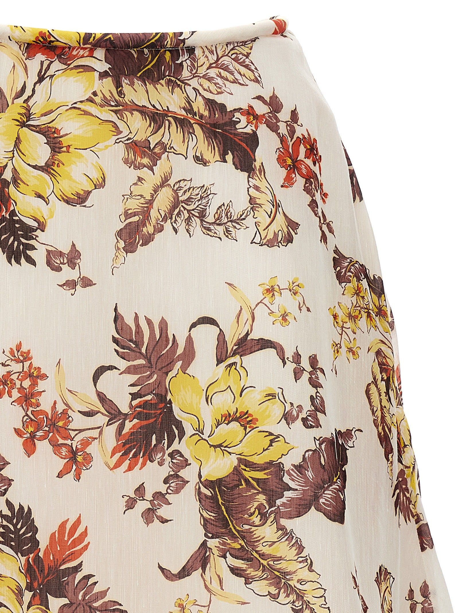 Skirt by Zimmermann for women in linen & silk multicolor, floral & print features a sublime silhouette, showcasing the sublime design of the Women's Linen & Silk Midi Skirt in a sophisticated midi.