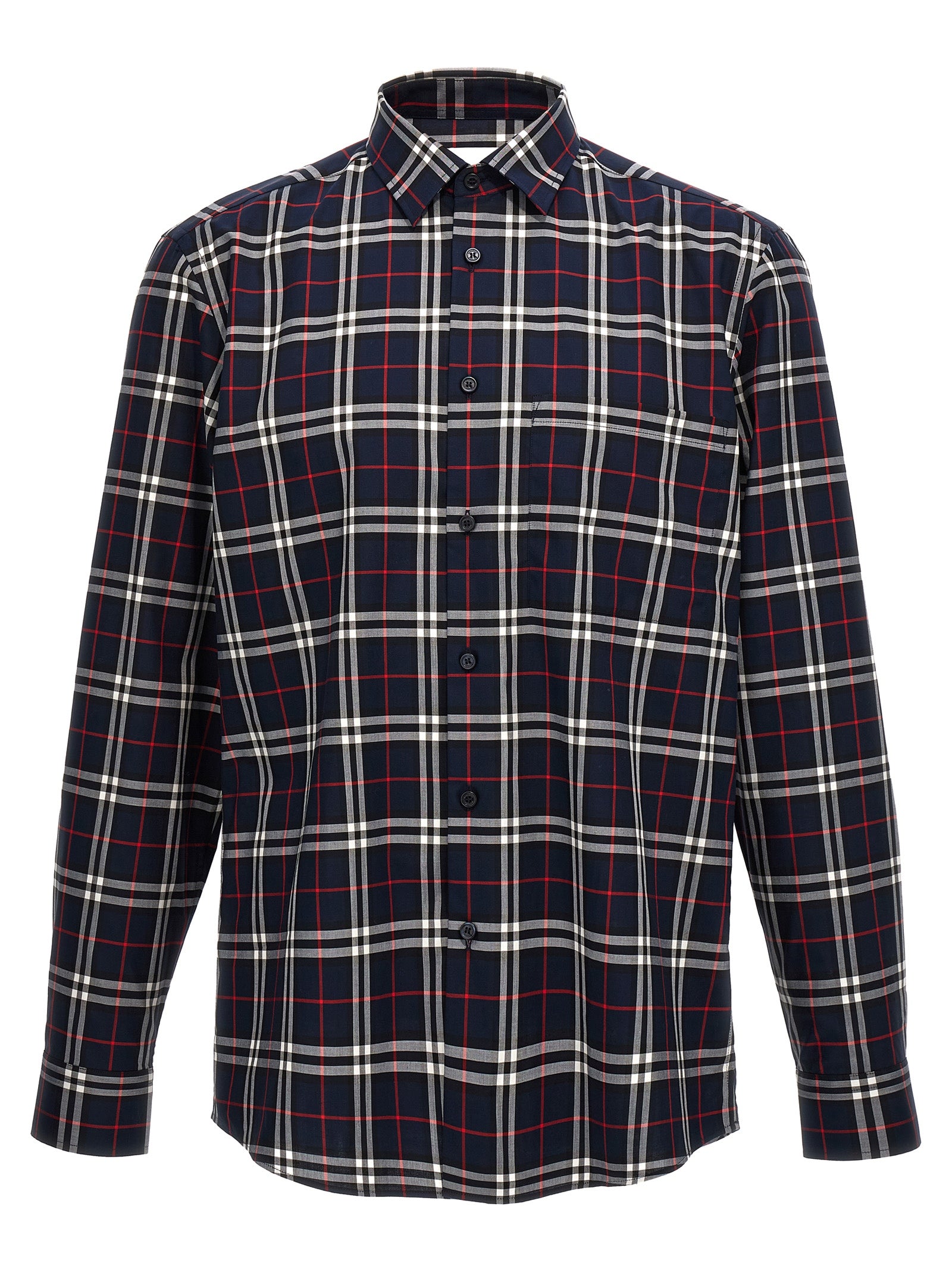 Shirt by Burberry for men in cotton blue & print showcases a sleek silhouette, elegantly detailed with a sleek and for a sleek finish.