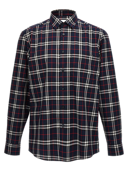 Shirt by Burberry for men in cotton blue & print showcases a sleek silhouette, elegantly detailed with a sleek and for a sleek finish.
