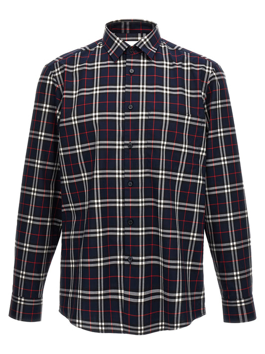 Shirt by Burberry for men in cotton blue & print showcases a sleek silhouette, elegantly detailed with a sleek and for a sleek finish.