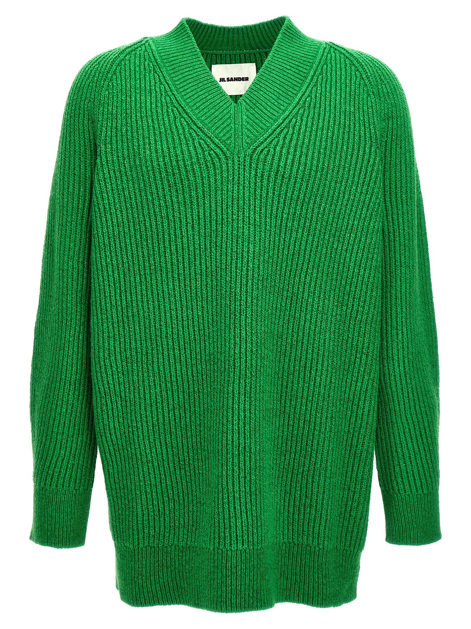 Cardigan by Jil Sander for men in wool cotton & polyamide bicolour & green showcases a captivating silhouette, artfully detailed with a captivating and v-neck neckline for a truly sophisticated captivating look.