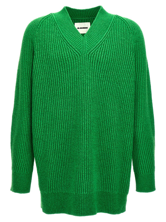 Cardigan by Jil Sander for men in wool cotton & polyamide bicolour & green showcases a captivating silhouette, artfully detailed with a captivating and v-neck neckline for a truly sophisticated captivating look.