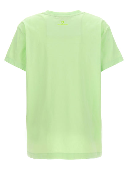 Activewear T-Shirt by Stella McCartney for women in organic cotton bicolour & green features a dynamic silhouette with and crew neckline enhanced by functional .