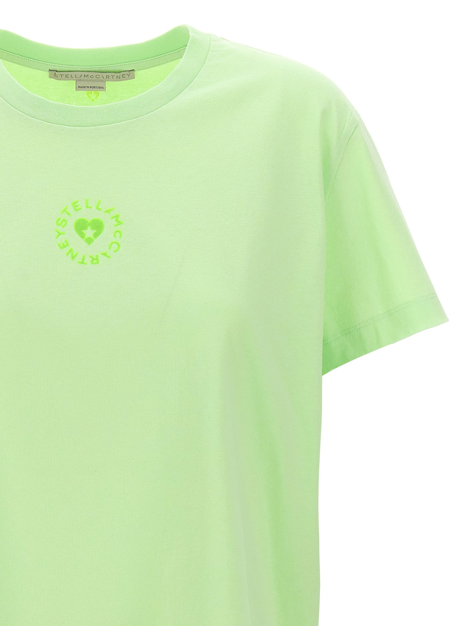 Activewear T-Shirt by Stella McCartney for women in organic cotton bicolour & green features a versatile silhouette, showcasing a versatile crew neckline and detailed with high-performance for a premium look.