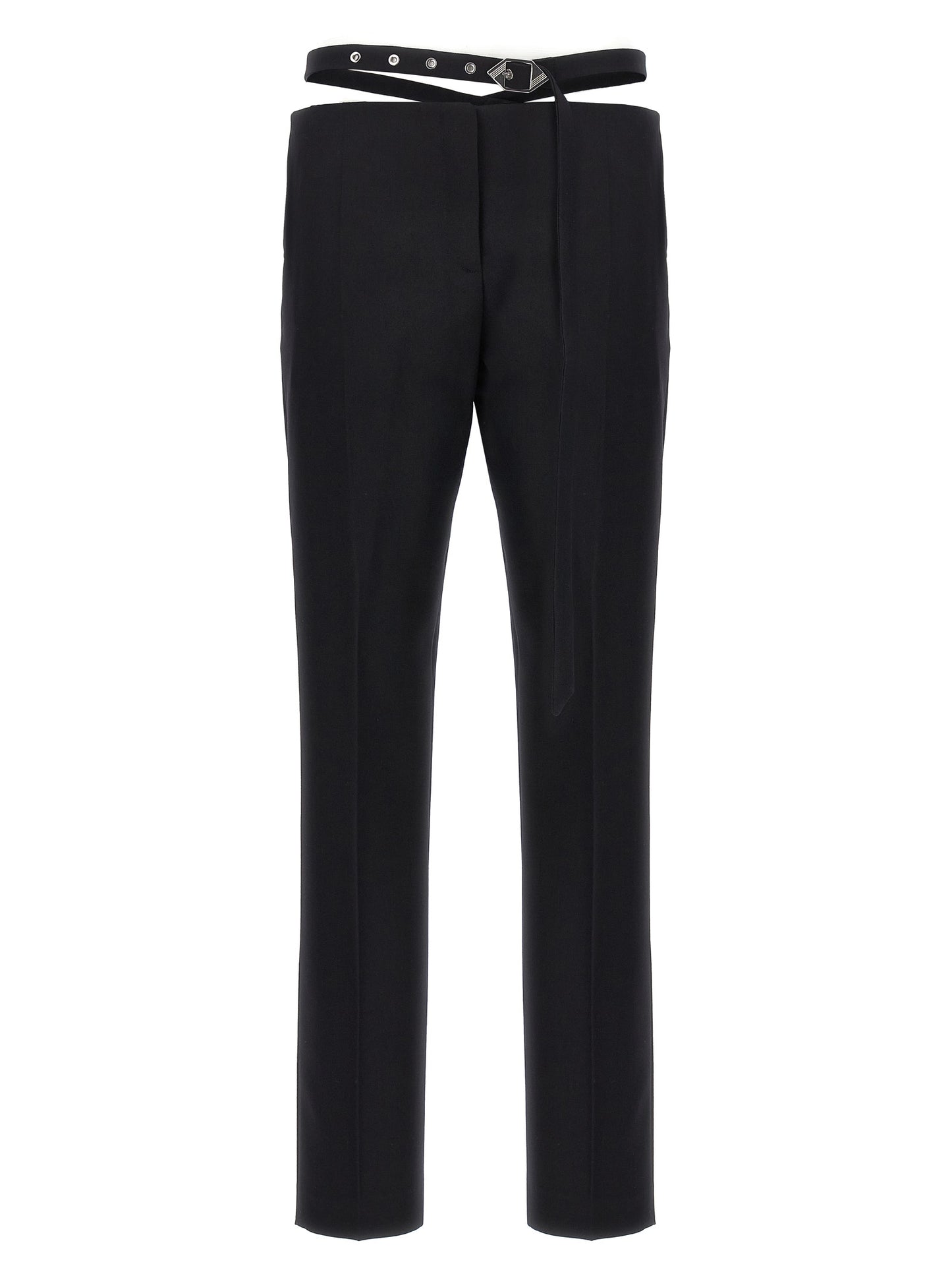 Trousers by The Attico for women in virgin wool black features a tailored silhouette with a tailored slim, defined by its long and a sophisticated .
