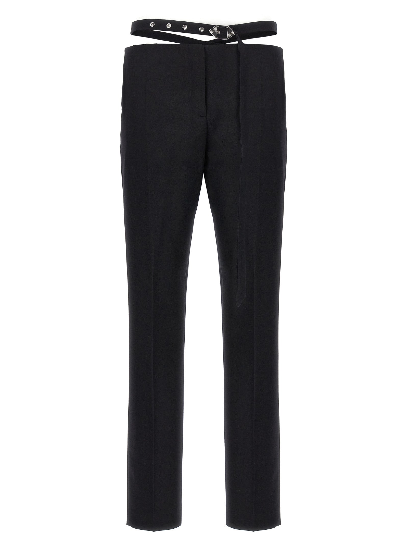 Trousers by The Attico for women in virgin wool black features a tailored silhouette with a tailored slim, defined by its long and a sophisticated .