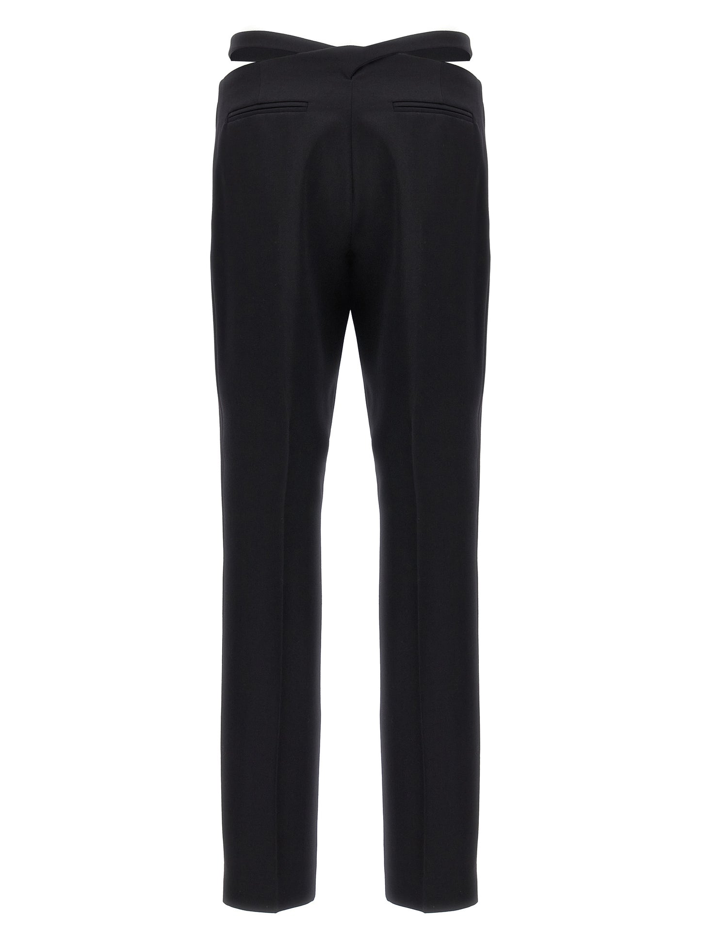 Trousers by The Attico for women in virgin wool black features a sculptural silhouette, showcasing a sculptural slim and long with a sophisticated for a sculptural finish.