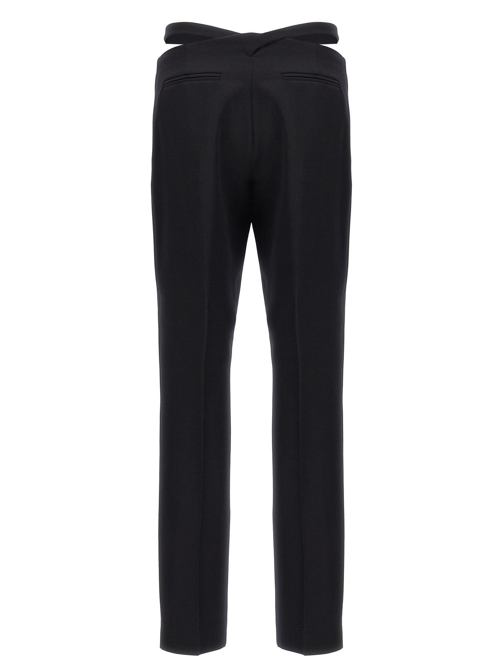 Trousers by The Attico for women in virgin wool black features a sculptural silhouette, showcasing a sculptural slim and long with a sophisticated for a sculptural finish.