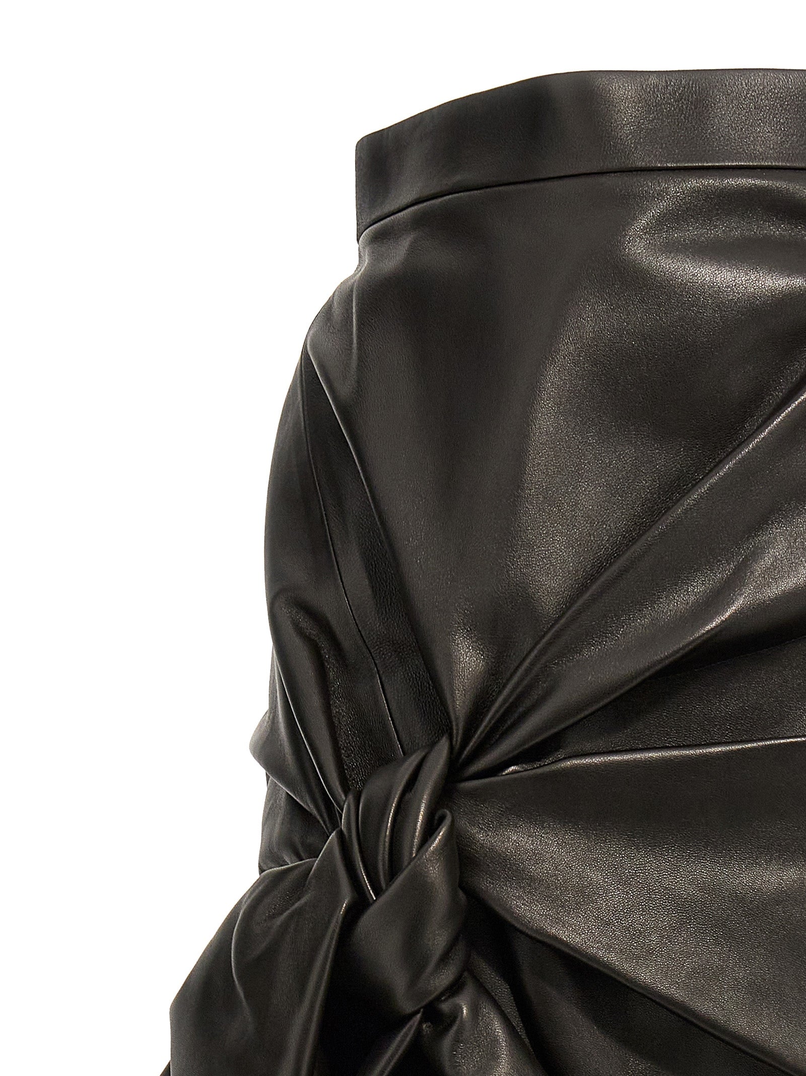Skirt by Alexander McQueen for women in lamb leather black showcases a sultry silhouette, elegantly defined by its maxi long and the sophisticated sultry design of the Women's High Rise Lamb Leather Maxi Long Skirt.