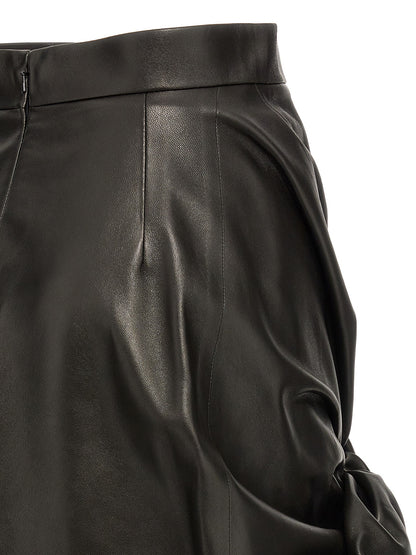 Skirt by Alexander McQueen for women in lamb leather black features an relaxed-yet-refined silhouette that elegantly showcases the Women's High Rise Lamb Leather Maxi Long Skirt design and sophisticated maxi long.