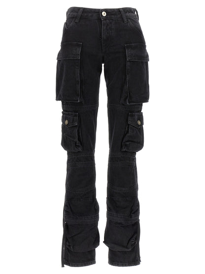 Cargo Pants by The Attico for women in denim cotton black features an tailored skinny with a low rise and long, creating a tailored utilitarian silhouette.
